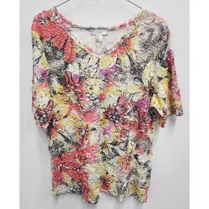 CJ Banks Floral Textured Shredded Design Colorful New Top Size X Multi
